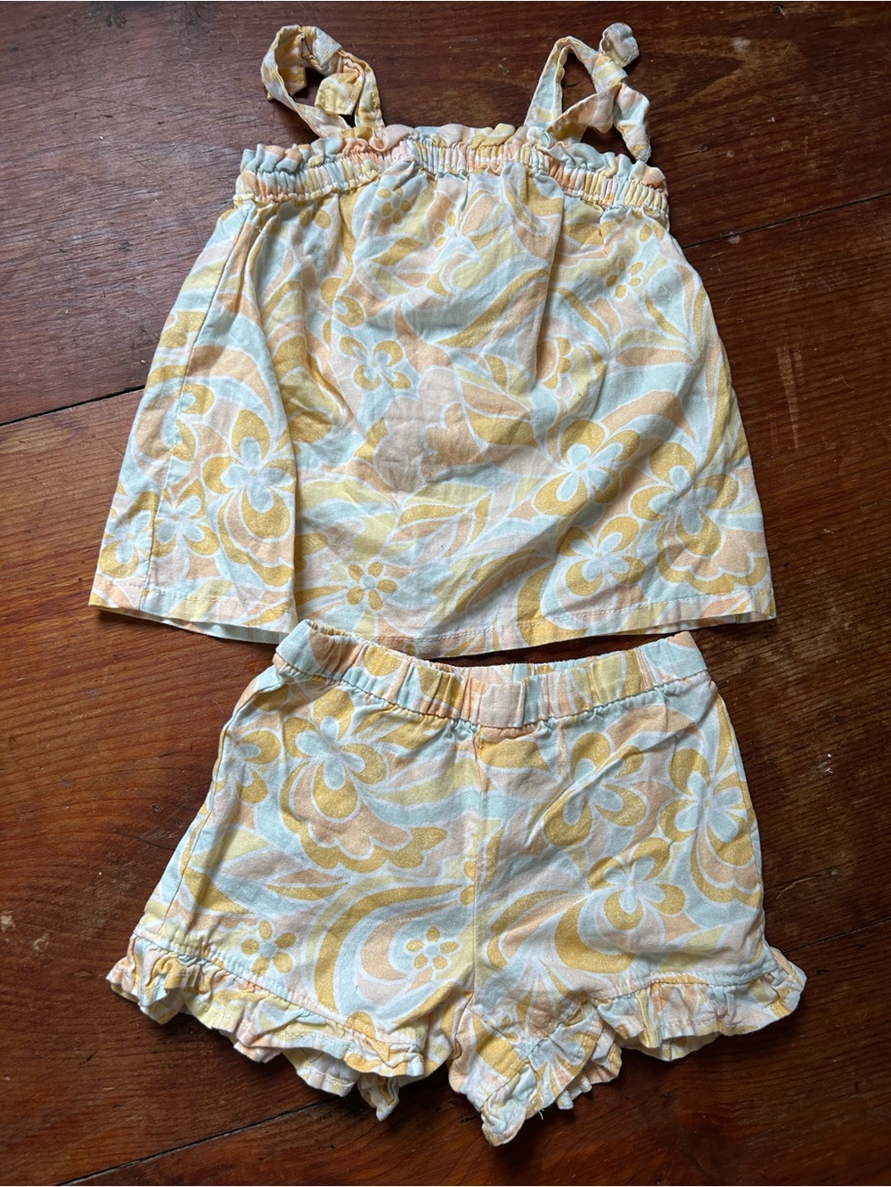 Girls Yellow Floral Ruffle Shorts Set